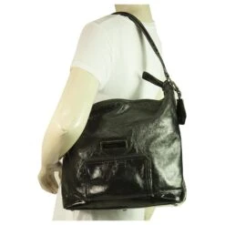 Longchamp Noir Brillant Cuir Poche Avant Zipper Top Hobo Sac À Bandoulière Sac À Main -Style Mix Soldes 344137 8