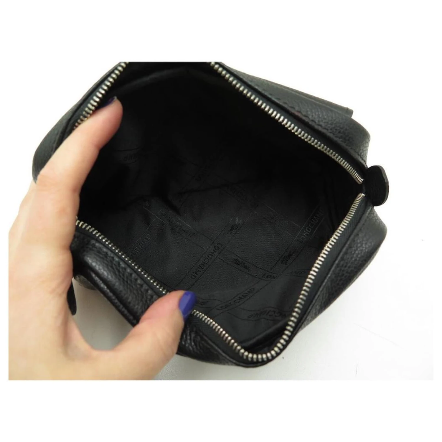 NEUF LOT TROUSSE + PORTE MONNAIE LONGCHAMP LE FOULONNE CUIR GRAINE NOIR 11 NEUF LOT TROUSSE + PORTE MONNAIE LONGCHAMP LE FOULONNE CUIR GRAINE NOIR – Image 9