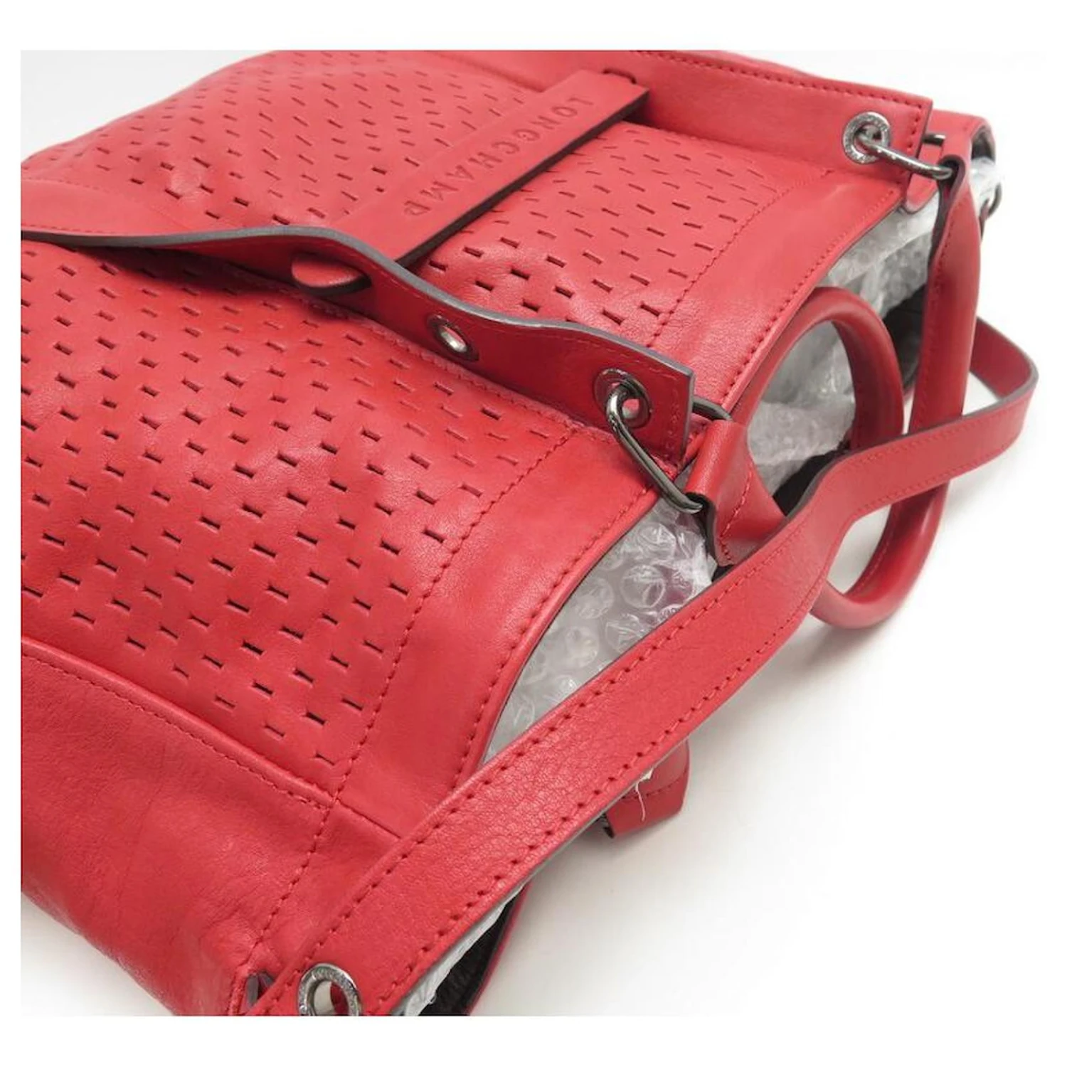 NEUF SAC A MAIN LONGCHAMP 3D 1285771713 EN CUIR PERFORE ROUGE HAND BAG 6 NEUF SAC A MAIN LONGCHAMP 3D 1285771713 EN CUIR PERFORE ROUGE HAND BAG – Image 4