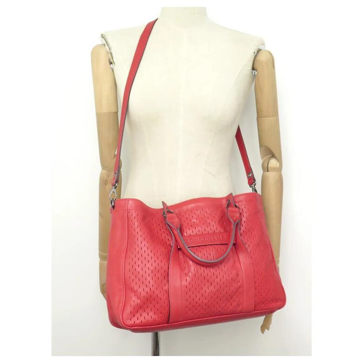 NEUF SAC A MAIN LONGCHAMP 3D 1285771713 EN CUIR PERFORE ROUGE HAND BAG 7 NEUF SAC A MAIN LONGCHAMP 3D 1285771713 EN CUIR PERFORE ROUGE HAND BAG – Image 5