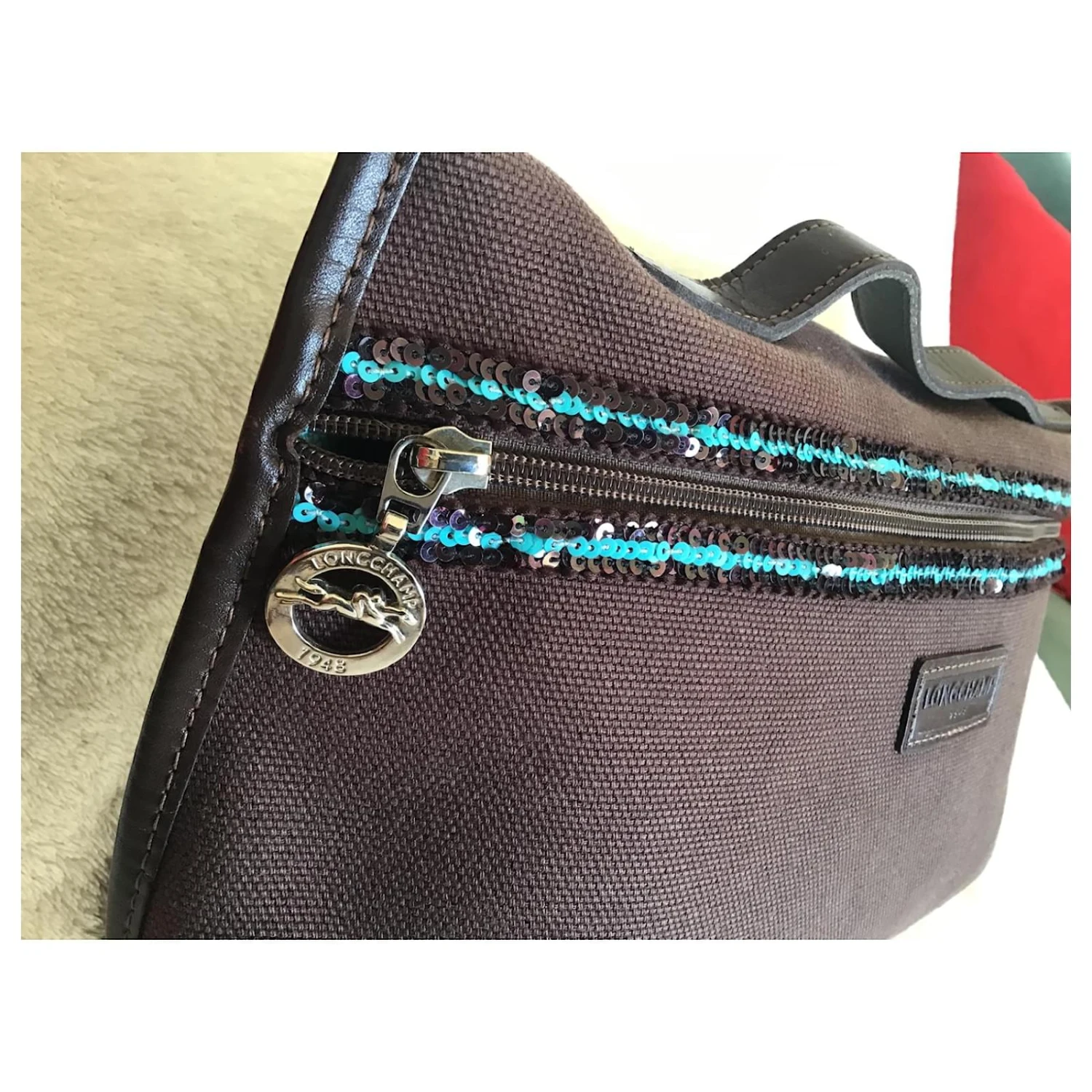 Longchamp Pochettes Marron Foncé Turquoise 6 Longchamp Pochettes Marron Foncé Turquoise – Image 4