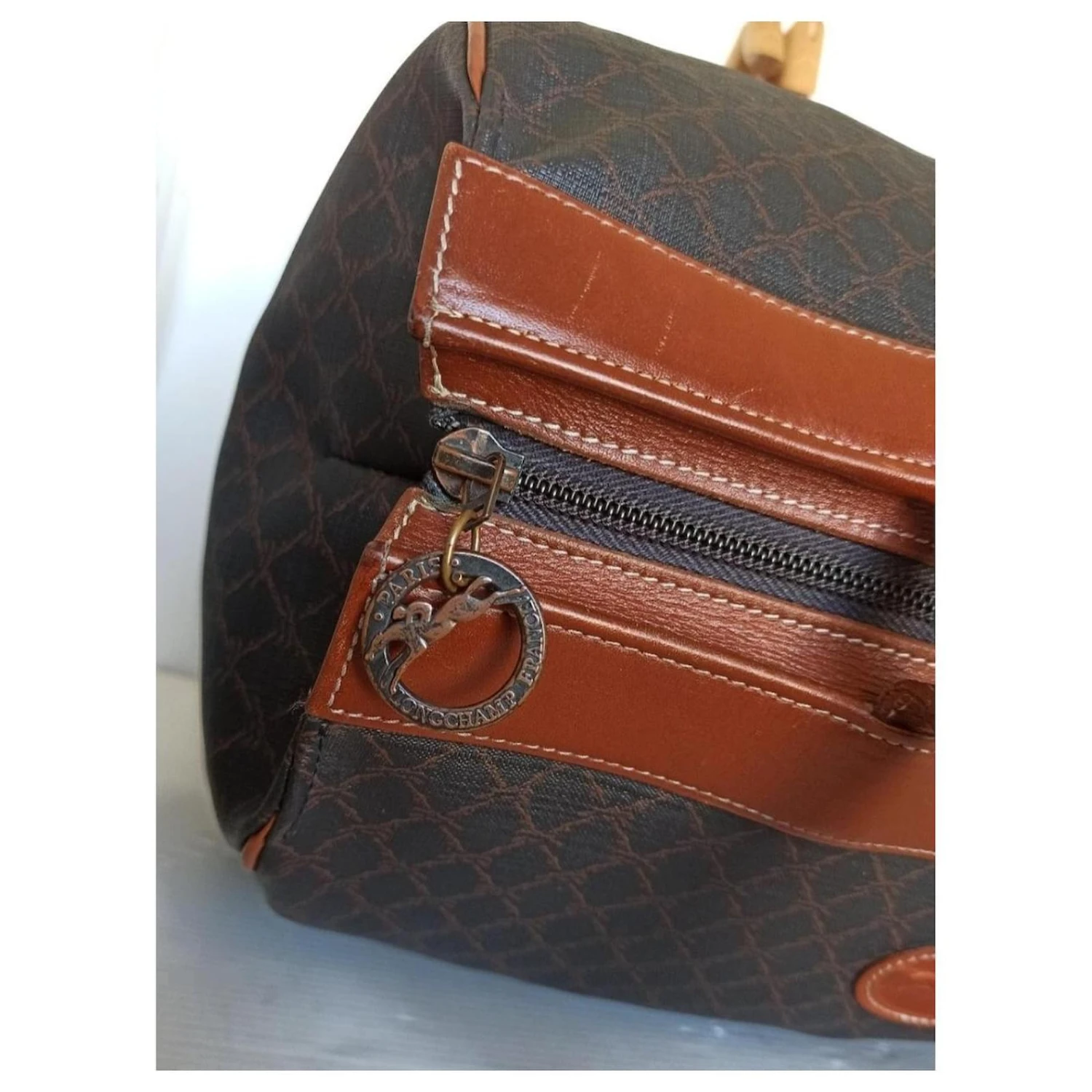 Sac Malle Longchamp Vintage Beige Marron Foncé 7 Sac Malle Longchamp Vintage Beige Marron Foncé – Image 5