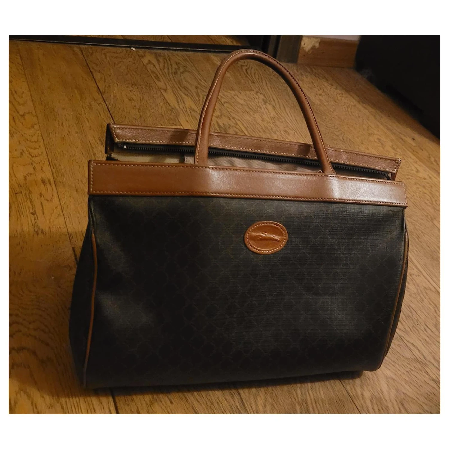 Sac Malle Longchamp Vintage Beige Marron Foncé 9 Sac Malle Longchamp Vintage Beige Marron Foncé – Image 7