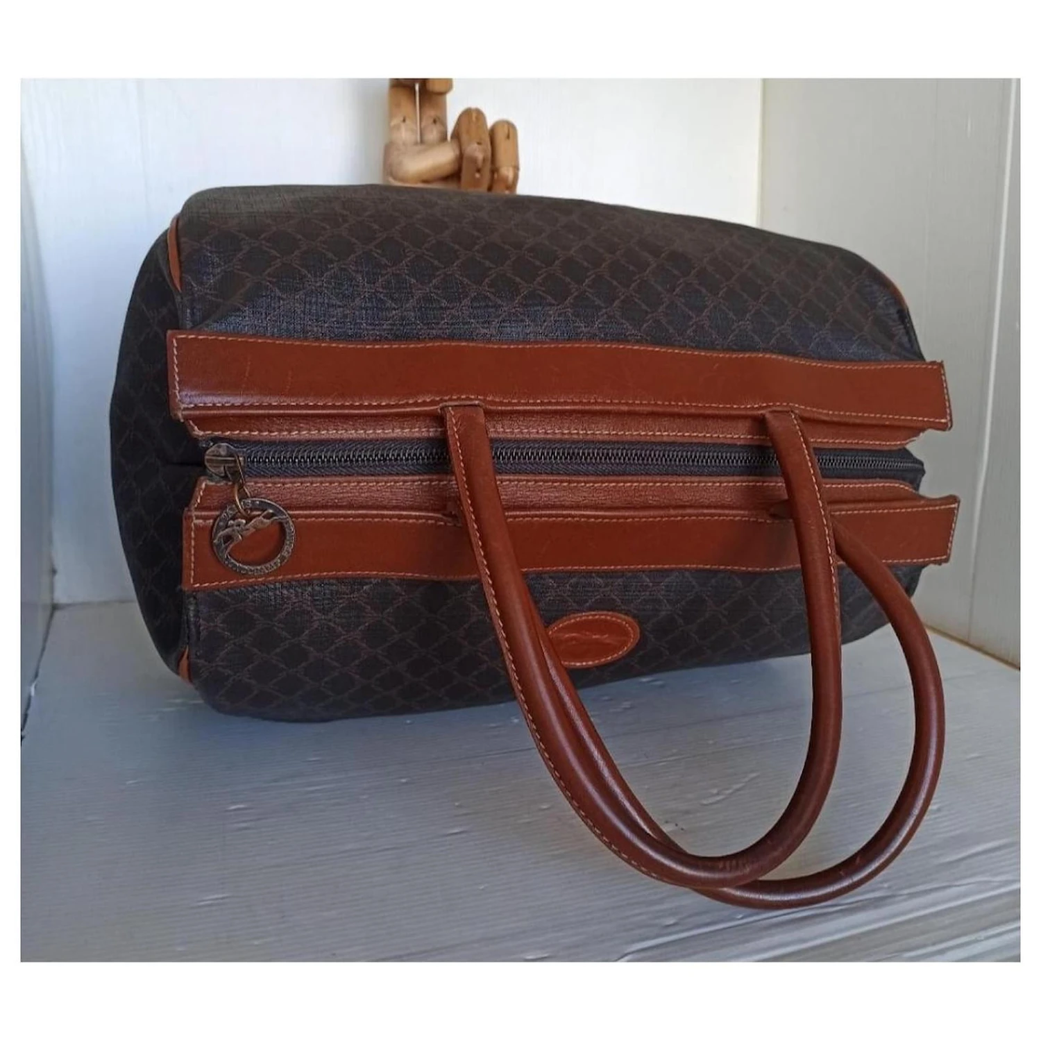 Sac Malle Longchamp Vintage Beige Marron Foncé 10 Sac Malle Longchamp Vintage Beige Marron Foncé – Image 8