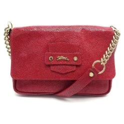 NEUF SAC A MAIN LONGCHAMP BANDOULIERE CUIR GRAINE GALUCHAT ROUGE HAND BAG
