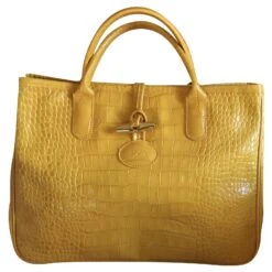 Longchamp SAC JAUNE ROSEAU EN CUIR DE VEAU FRAPPÉ CROCO